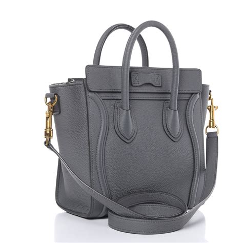 CELINE Drummed Calfskin Nano Luggage Kohl 